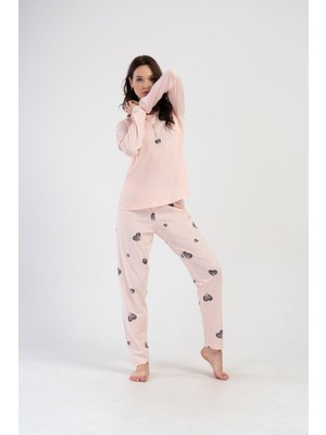 Kadın Büyük Beden Uzun Kol Baby Pink Pijama Takım C2T7N1O304