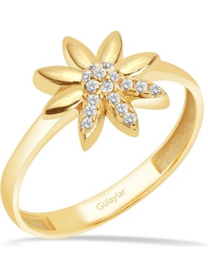 8 Ayar Sarı Altın Taşlı Çiçek Yüzük