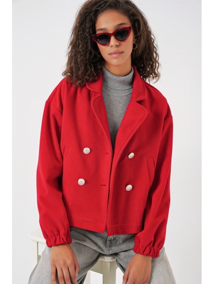 9117 Kruvaze Yaka Crop Ceket - Kırmızı