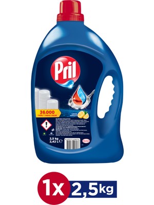 Pril Limon Kokulu 2.5 kg Soğuk Suda Kurumuş Kirlerde Etkili Elde Yıkama Sıvı Bulaşık Deterjanı