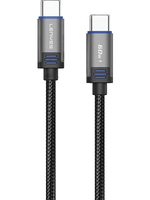 Lenyes Type-C To Type-C Pd Kablo LC532 Hızlı Şarj Özellikli Kablo 60W 1m Gri