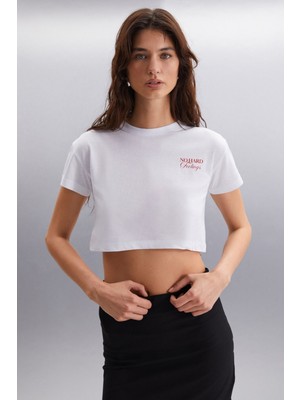 Grimelange ETHIQUET MORAN Kadın %100 Pamuk Beyaz - Kırmızı Baskılı T-Shirt