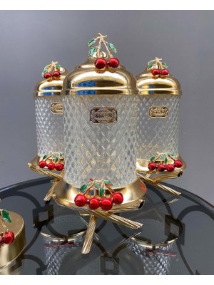 Azade Home Kirazlı Ayaklı Kristal Lüz Kavanoz Takım