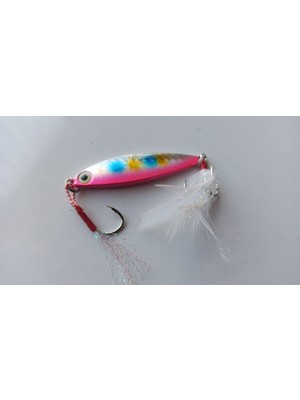 Tabaş Metal Demir Plaka Tüy Deniz Gövde 1 Kanca ve Kuyrukta 3 Iğneli Keskin Kanca 20G/6.5CM Gökkuşağı Maket Balıklar Suni Yemler