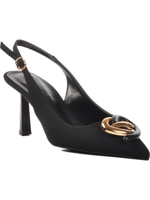 Ayakmod Siyah Saten Kadın Topuklu Ayakkabı