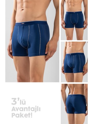 Erkek Pamuklu Compact Likralı Boxer3'lü Paket Lacivert