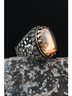 Prestige Gümüş 925 Ayar Gümüş Erkek Yüzük Şampanya Topaz Taşlı 901485