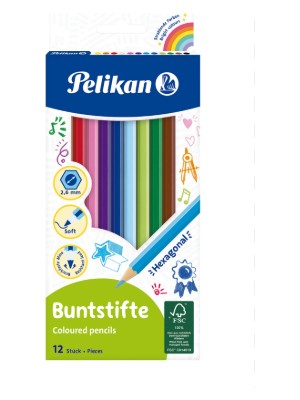 Pelikan Kuru Boya Kalemi 12 Li Renkli Kuru Boyalar Hexagonal Şekil ile Çocuklar İçin