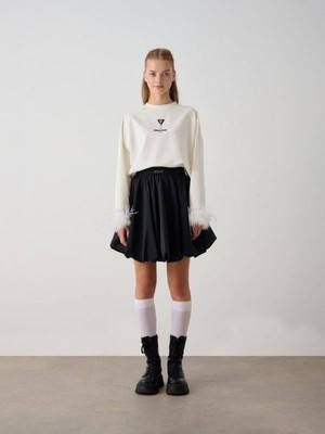 Zekids Kız Çocuk Kol Ucu Tüylü Tasarım Sweatshirt