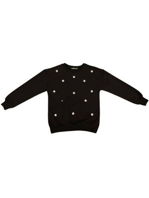 Woorage Kız Çocuk Pamuklu Inci Işlemeli Ince Sweatshirt