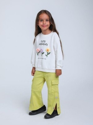 Escabel Kız Çocuk Örgü Çiçek Desenli Sweatshirt