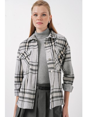 3854 Ekose Desen Çift Cepli Gömlek - A.gri