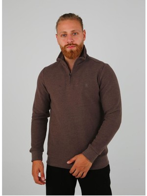 Elevli DİK YAKA FERMUARLI SELANİK KUMAŞ SWEATSHİRT