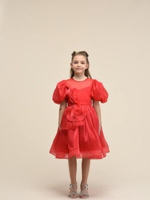 Ilgaz Kız Çocuk Balon Kollu Şık ve Parlak Abiye Elbise