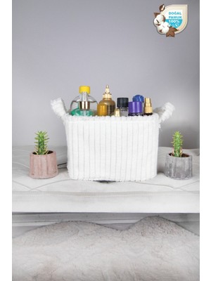 %100 Pamuk Beyaz Kadife Sepet 14X24X18