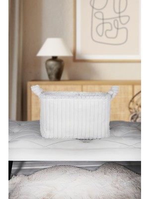 %100 Pamuk Beyaz Kadife Dikdörtgen Sepet 27X37X25