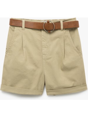 Koton Katlı Paça Yüksek Bel Kemerli Chino Şort