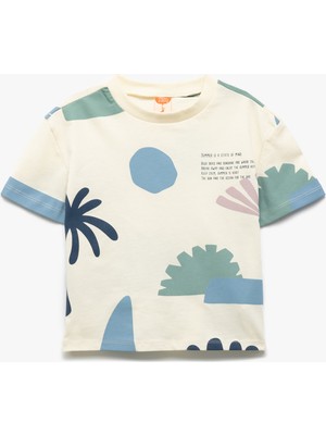 Koton Erkek Çocuk Kısa Kollu Tişört Eğlenceli Grafik Desenli Pamuklu Kahverengi