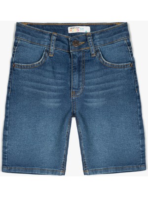 Koton Pamuklu Slim Fit Denim Şort Erkek Çocuk Desensiz Cep Detaylı Yazlık Konforlu Tasarım