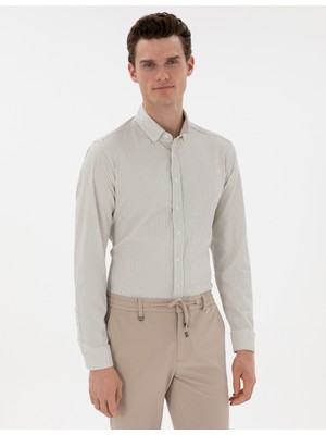 Pierre Cardin Erkek Çağla Slim Fit Çizgili Uzun Kollu Gömlek 50301583-VR016
