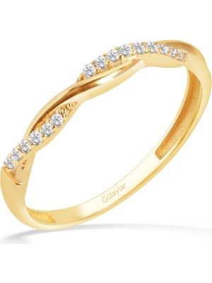 Diamond Line-Gülaylar 8 Ayar Sarı Altın Burgu Taşlı Yüzük