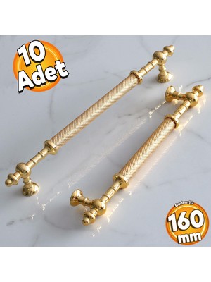 Badem10 10 Adet Ladin Altın Gold Metal Kulp 160 mm-16 cm Mobilya Mutfak Çekmece Dolabı Dolap Kapak Kulpları