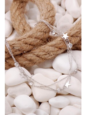 Sümer Telkari Yıldız Rodyumlu Taşlı Gümüş Bileklik 3919