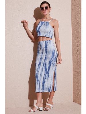Lela  Slim Fit Ip Askılı Yırtmaçlı Midi Alt-Üst Takım Bayan Takım 5869021