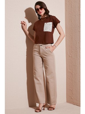 Lela Pamuklu Standart Fit Yüksek Bel Geniş Paça Pantolon Bayan Pantolon 668yp5344