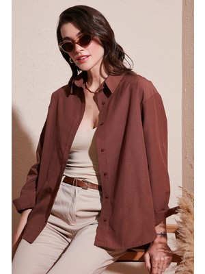 Lela Pamuklu Regular Fit Önü Kısa Arkası Uzun Oval Kesim Gömlek Kadın Gömlek CF25S163867