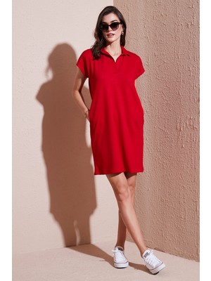 Lela Regular Fit Polo Yaka Mini Elbise Bayan Elbise 5866153