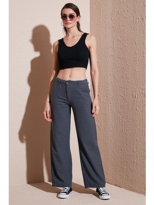 Lela Pamuklu Standart Fit Yüksek Bel Geniş Paça Pantolon Bayan Pantolon 668yp5193