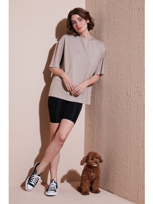 Lela Streç Oversize Fit Bisiklet Yaka T Shirt Bayan T Shirt 5865911