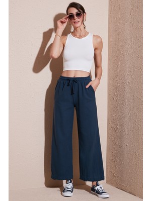 Lela Pamuklu Relaxed Fit Yüksek Bel Geniş Paça Pantolon Bayan Pantolon 668yp5275