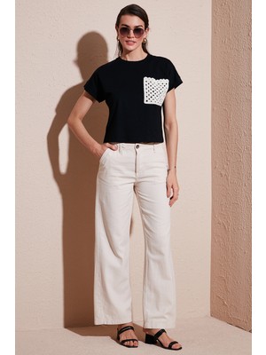 Lela Pamuklu Standart Fit Yüksek Bel Geniş Paça Pantolon Bayan Pantolon 668yp5193