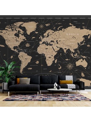Vintage Siyah Dünya Haritası Duvar Kağıdı