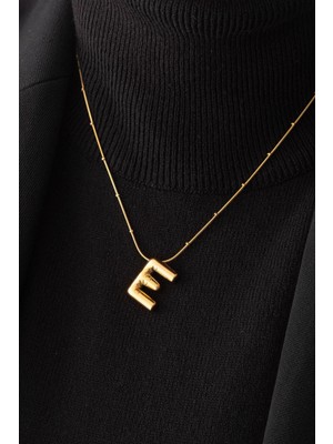 Çelik Harfli  "e"  Bubble Balon Kolye Balık Sırtı Toplu Zincir E Harfi 45CM