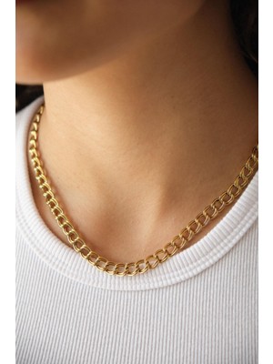 Çelik Çift Halkalı Zincir Kolye Kalın Iç Içe Geçmeli Zincir Kolye 7mm Kararmaz