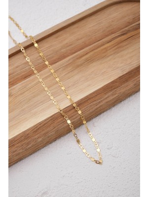 By Florya Jewelry Çelik Pullu Plaka Zincir Kolye Altıgen Kalpli Kolye Minimal Kararmaz 3 mm
