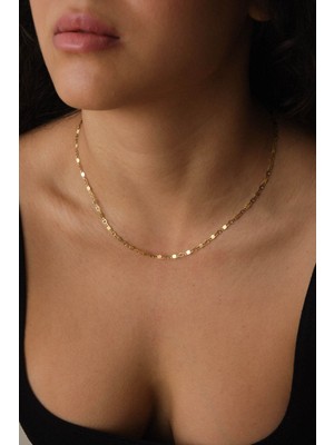 By Florya Jewelry Çelik Pullu Plaka Zincir Kolye Altıgen Kalpli Kolye Minimal Kararmaz 3 mm