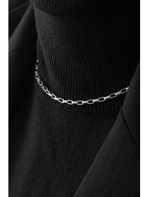 By Florya Jewelry Çelik Dikdörtgen Zincir Kolye Kararmaz 3 mm Ayarlanabilir Boy