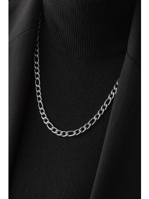 By Florya Jewelry Çelik Figaro Zincir Kolye Kararmaz 6 mm Kalın Figaro Kolye Unisex Ayarlanabilir Boy
