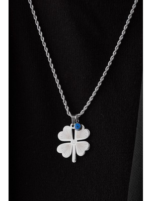 By Florya Jewelry Çelik Yonca Kolye Nazar Boncuklu Dört Yapraklı Yonca Arkadaşa Dosta Hediye 60 cm