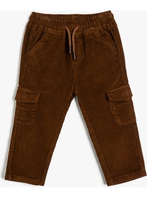 Koton Kargo Pantolon Fitilli Kadife Beli Bağlamalı Cepli Pamuklu