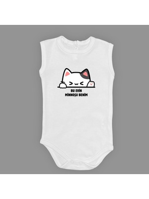 Mnk Baby & Kids Minnoş Kedi Baskılı Bebek Çıtçıtlı Body Uzun Kısa Kolsuz M00688
