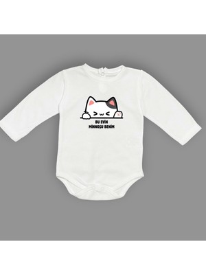 Mnk Baby & Kids Minnoş Kedi Baskılı Bebek Çıtçıtlı Body Uzun Kısa Kolsuz M00688