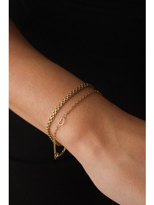 By Florya Jewelry Çelik 2'li Kombin Örme ve Kalpli Zincir Bileklik Kararmaz 17+4 cm & 21 cm