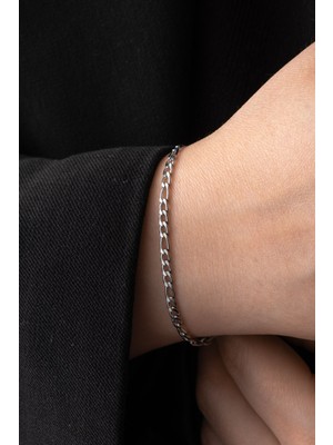 By Florya Jewelry Çelik İnce Figaro Zincir Bileklik Kararmaz 3 mm Unisex 18 cm-21 cm