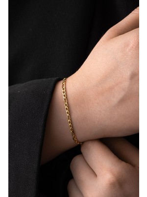 By Florya Jewelry Çelik İnce Figaro Zincir Bileklik Kararmaz 3 mm Unisex 18 cm-21 cm