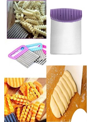 Safestore Desen Saplı Spatula Hamur Kesici + Şekilli Patates Cips Kesici Ve Sebze Meyve Doğrayıcı
